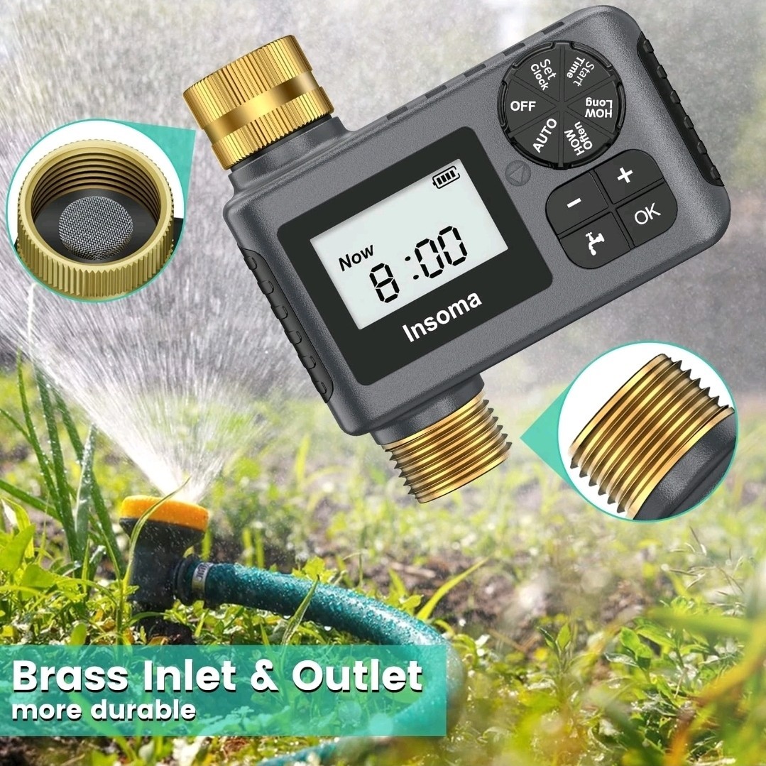 Sprinkler Timer with Brass Inlet and Outlet, Programmable Water Timer for Out...