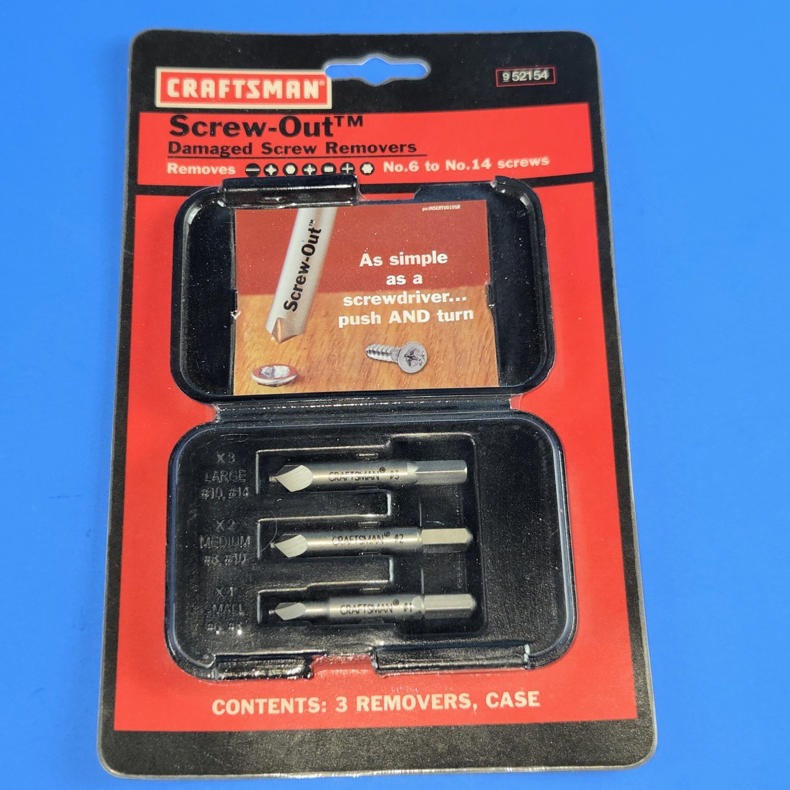 Craftsman 3 Piece Screw Out Damaged Screw Removers w/ case 6-14 Screws 952154