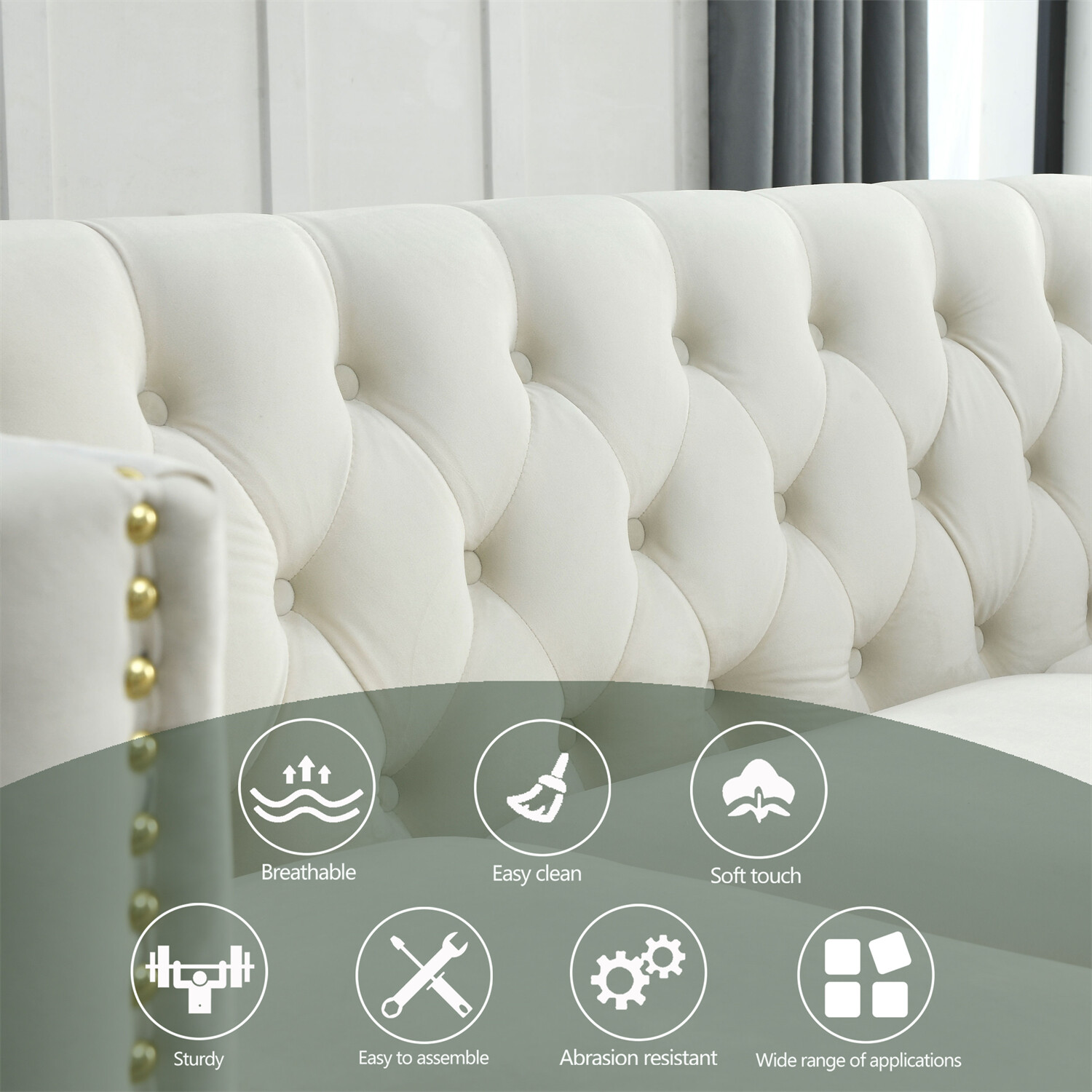 80.5'' 3 Seater Sofa Couch Velvet Upholstered Sofa Couch for Living Room