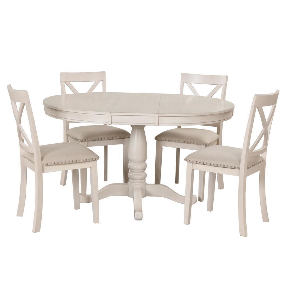 Sturdy and Durable 5 Piece Kitchen Table Set Round Table and 4 Kitchen Chairs