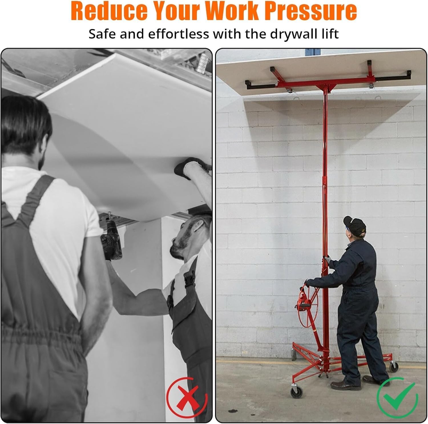 16 FT Drywall Lift Panel Rolling Hoist Plasterboard Jack Lifter Sheetrock Tool