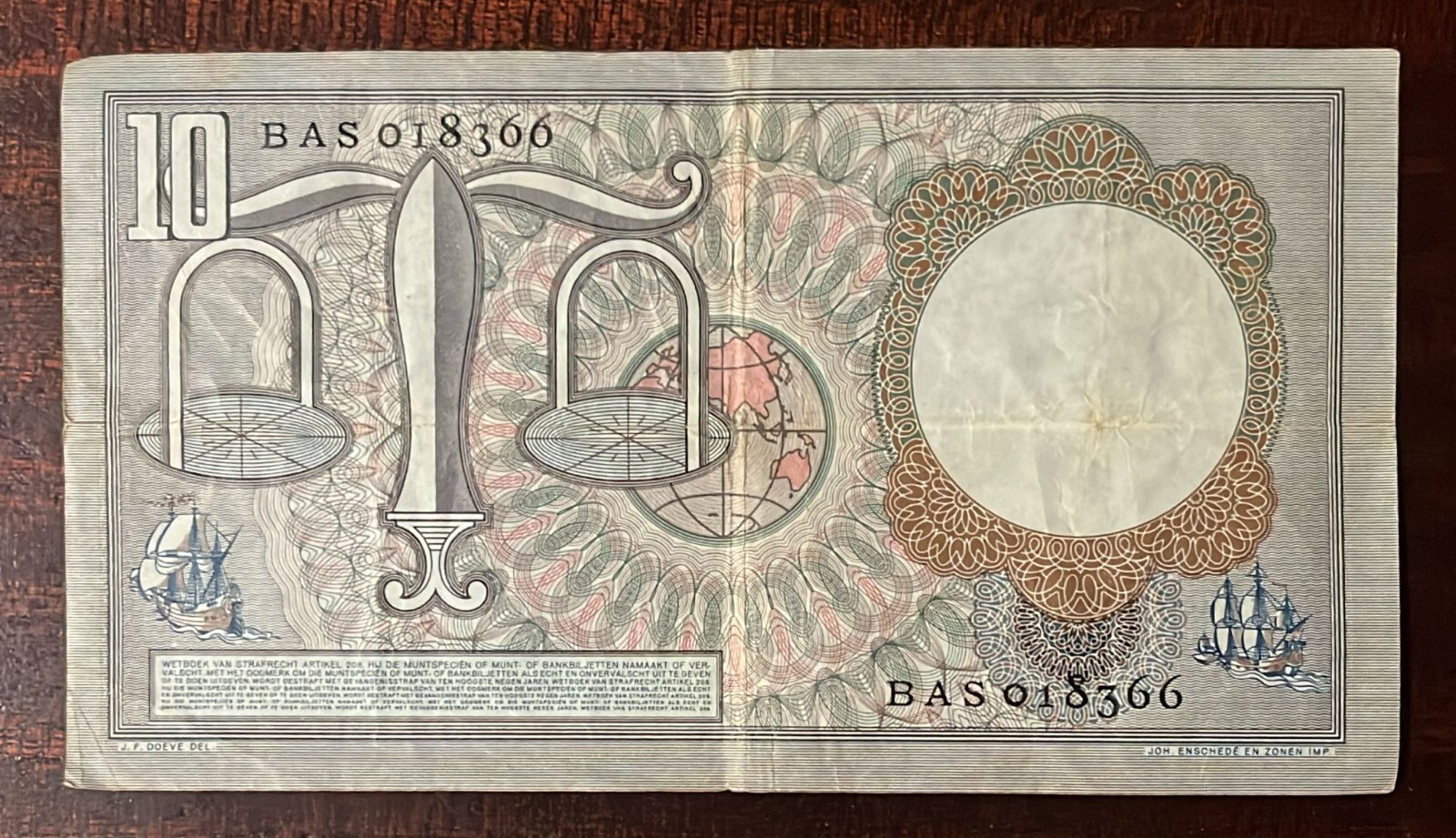 Nederland Ref U075 : 10 Nederland Gulden Banknote
