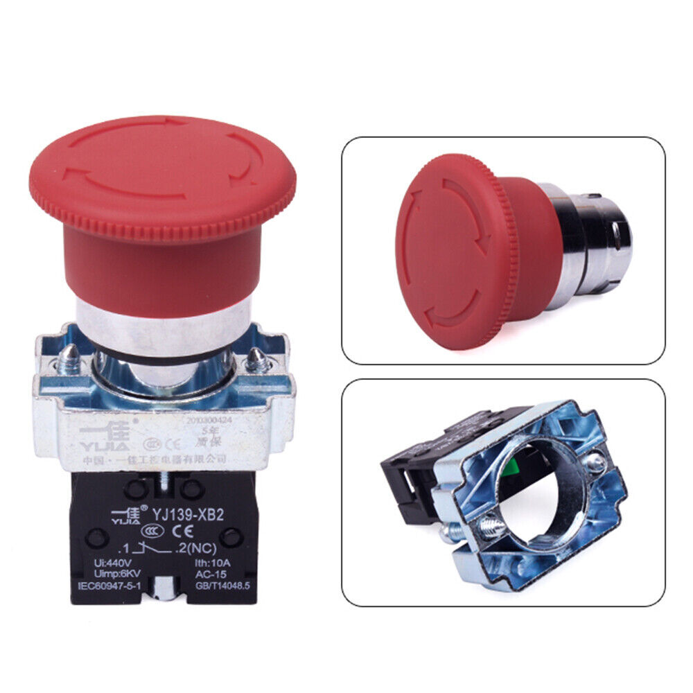 10pcs Red Mushroom Head 22mm E-STOP Emergency Stop Push Button Switch 1NC XB2