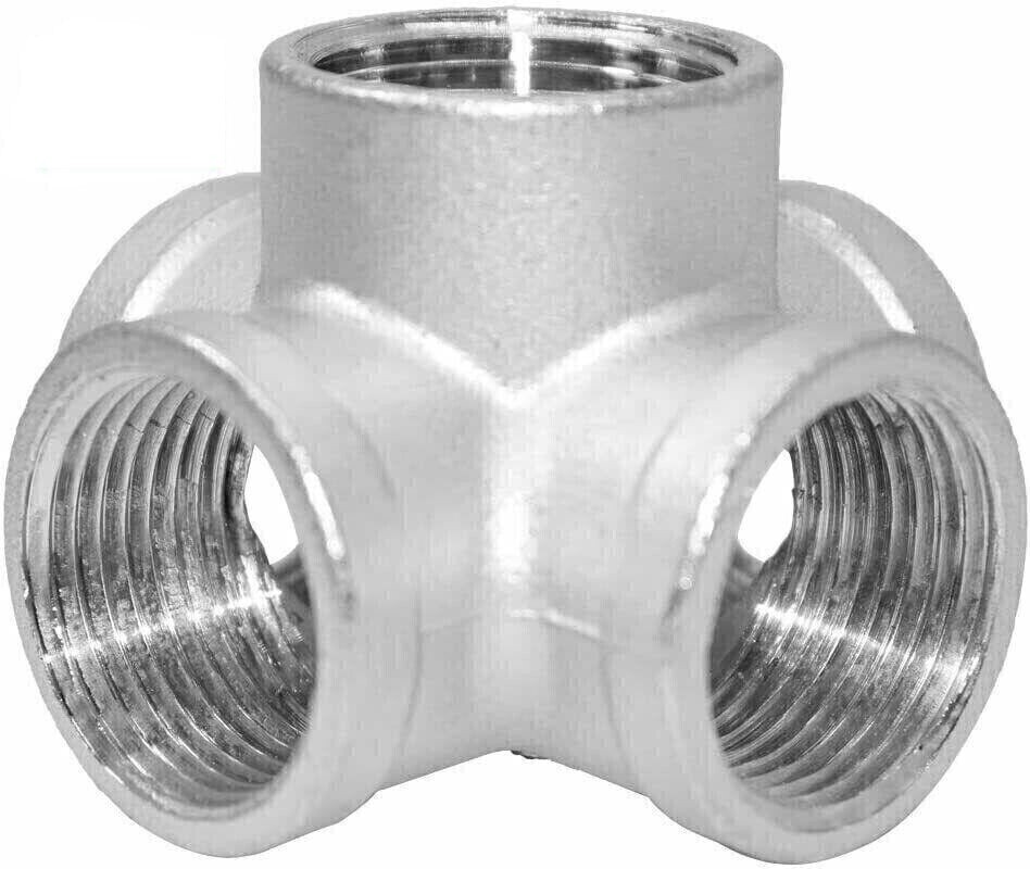 Stainless Steel 3/8'' 5-Way Outlet Cross Female Pipe Fitting Tube Connector