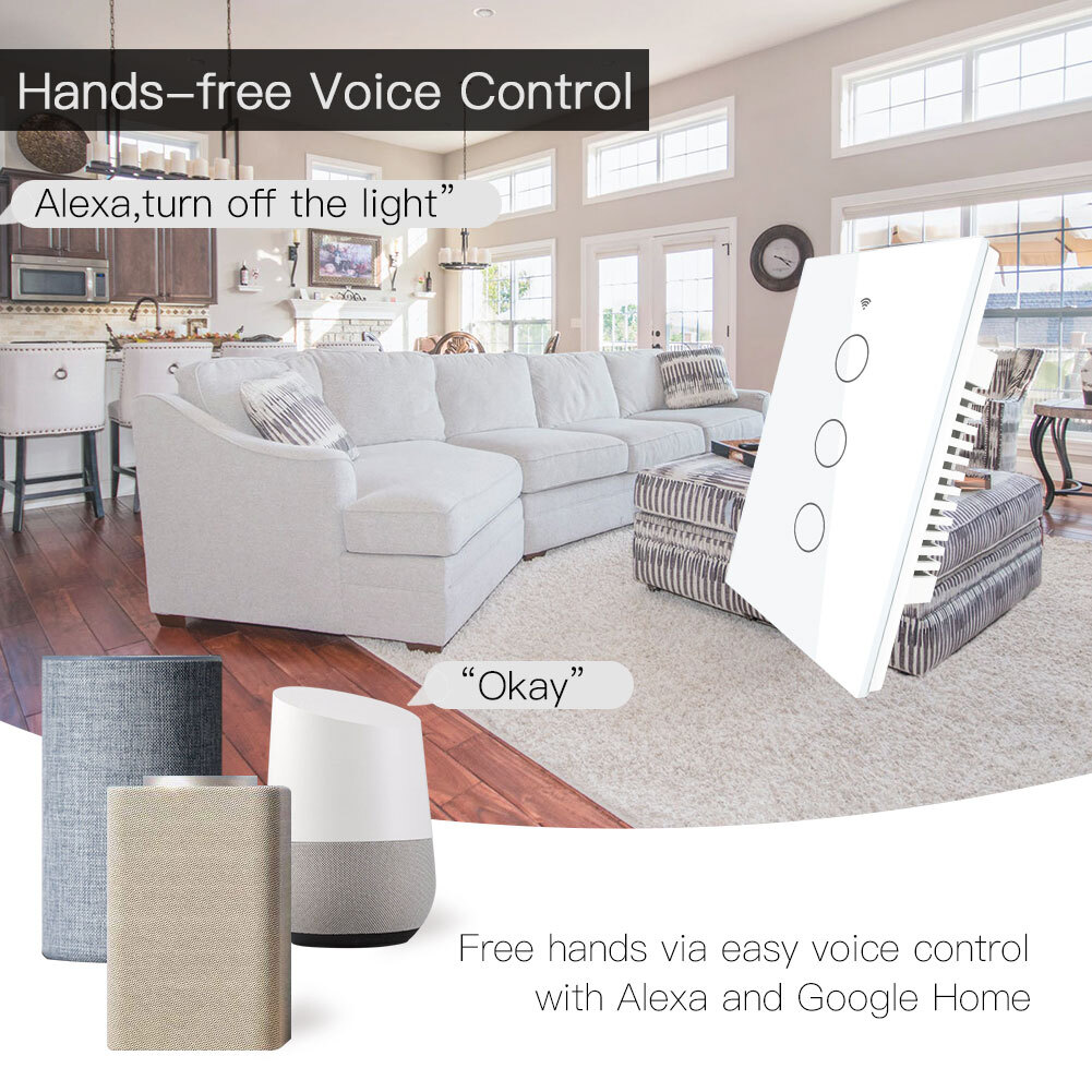 MOES WiFi RF Smart Light Switch Wall Touch Alexa Google Voice Control APP Remote