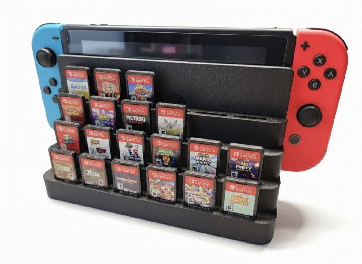 Nintendo Switch 24 Game Cartridge & Console Holder Storage Display Stand Black
