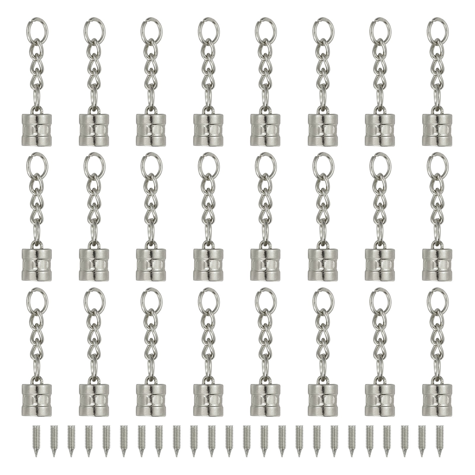 24Pcs Tassel Cord End Cap with Screw and Chain, Tube Style, Silver Tone