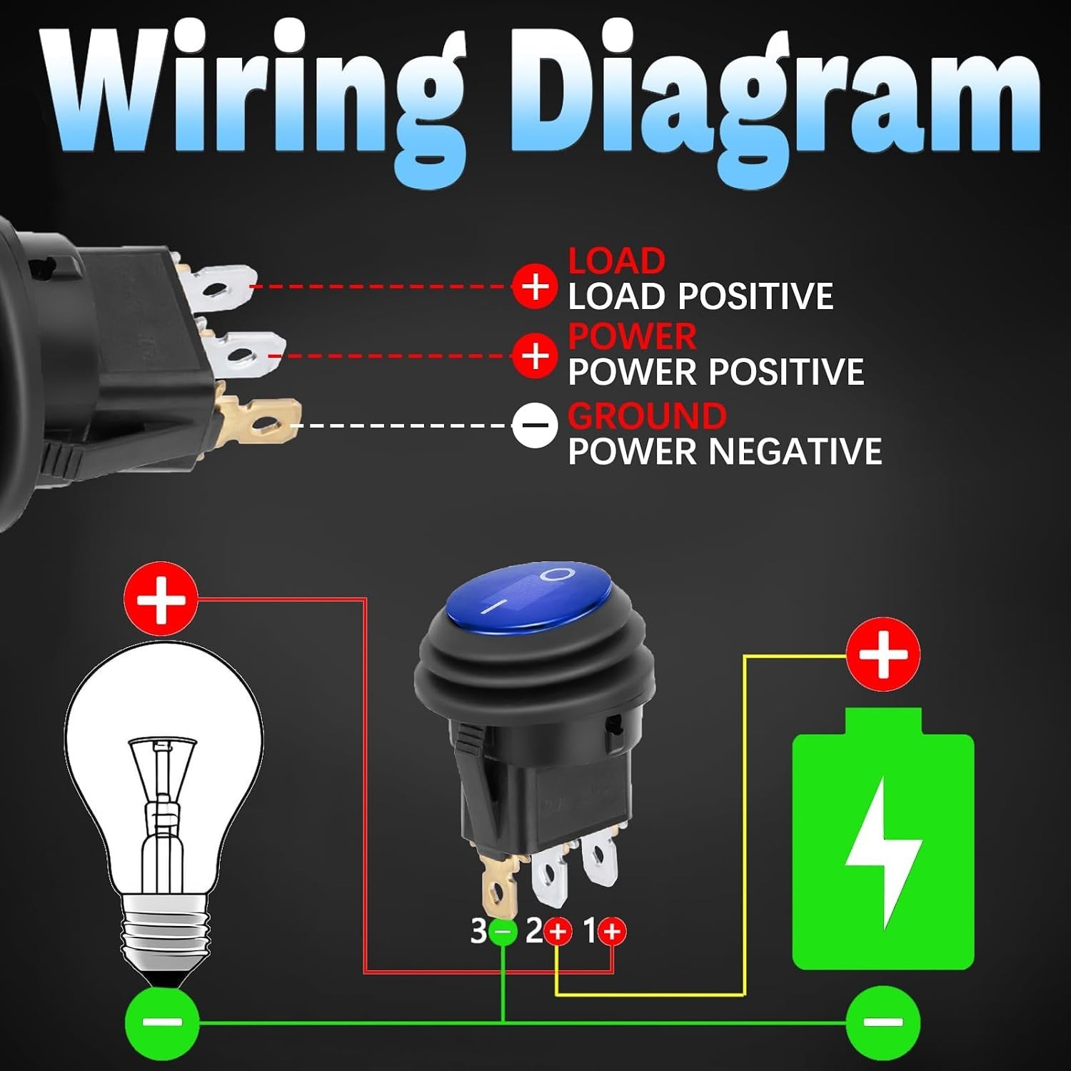 Round Rocker Switch, Toggle Switch 12V, Waterproof Lighted LED On Off Switch ...