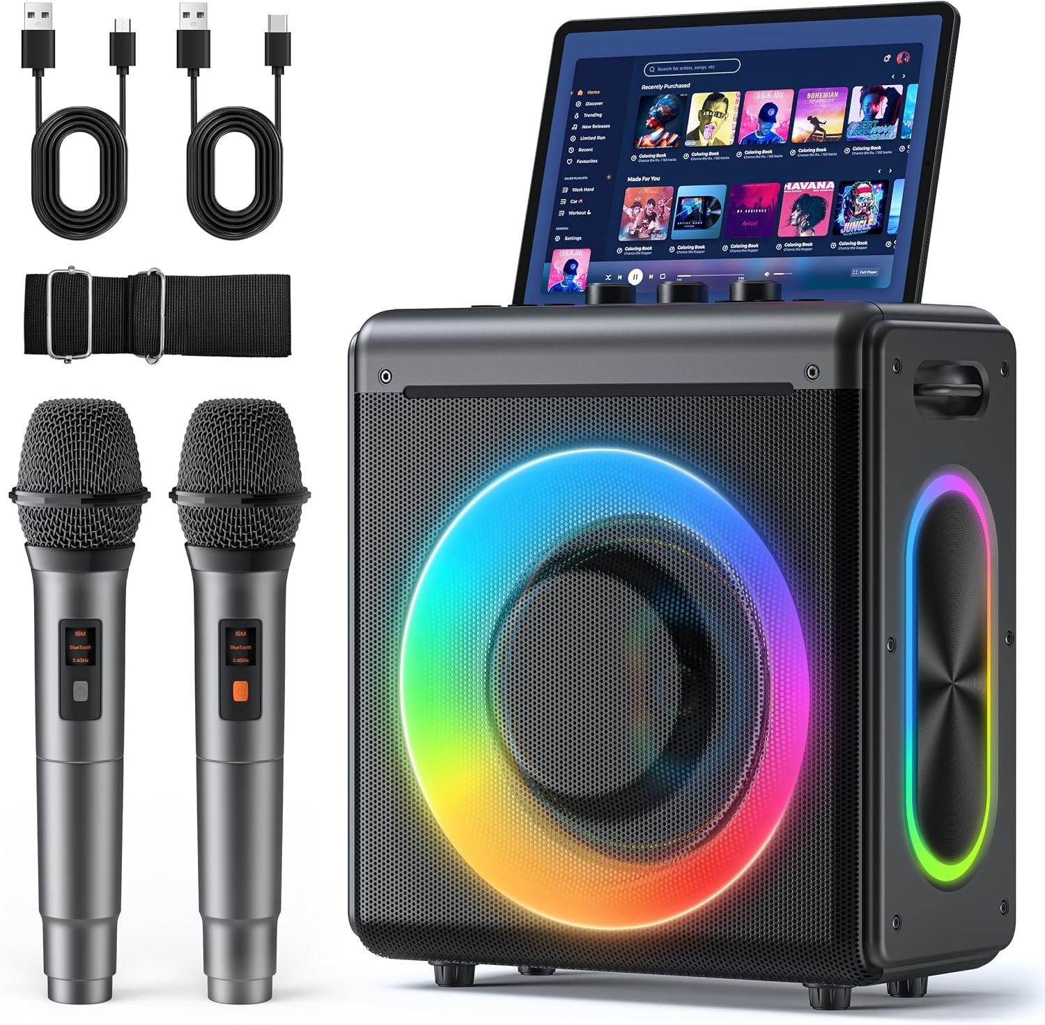 Karaoke Machine with 2 Wireless Microphones: Portable Bluetooth Speaker