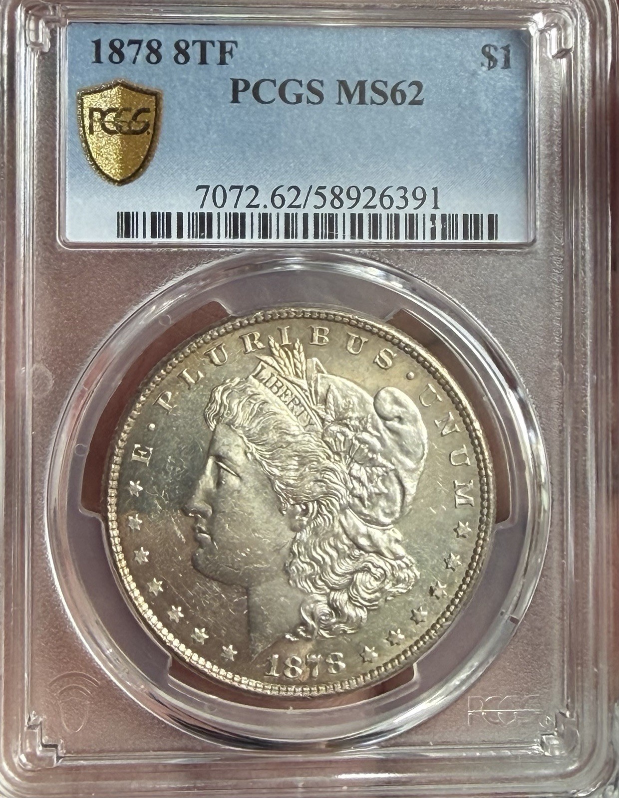 1878 8TF Morgan Silver Dollar Graded by PCGS MS62 8 Tail Feathers Variety
