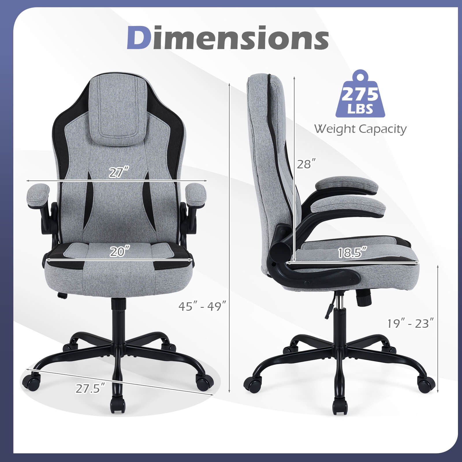 Office Chair w/90° Flip-up Armrests, Adjustable Height & Rocking Function,Wheels