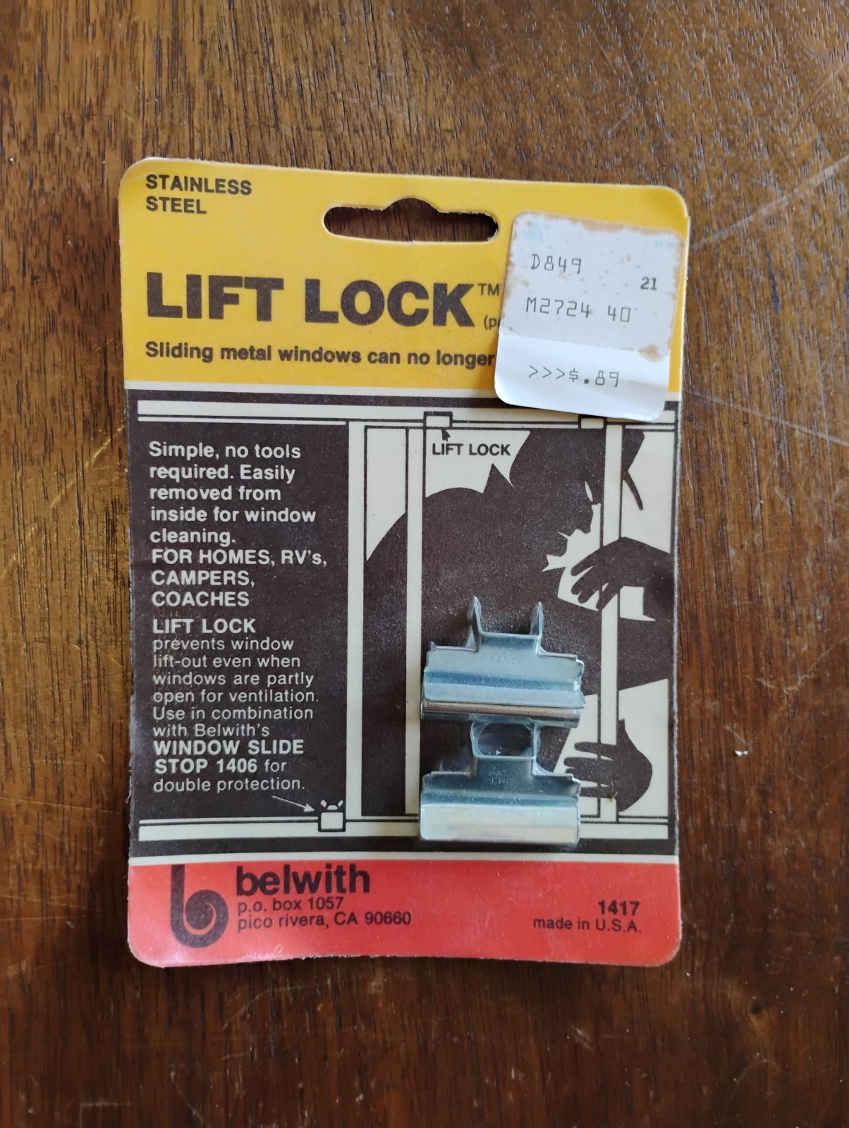 Vintage 1981 Belwith 1417 Window Lift Lock - NOS Made in USA - Free Shipping