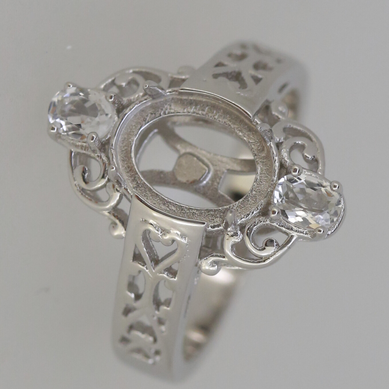 Art Nouveau Style Sterling Silver Semi Mount Ring Setting Oval OV 9x7mm