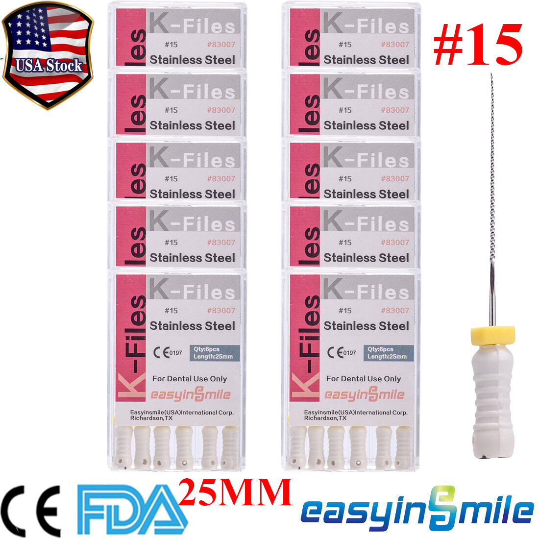 10X Dental Endo K-FILE #15 Endodontic Root Canal Files Hand Use EASYINSMILE 25mm