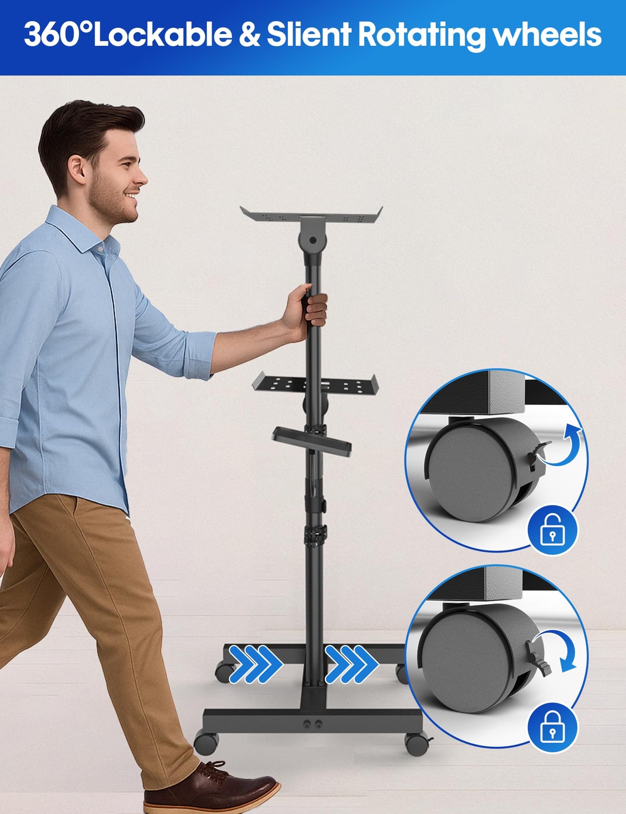 ORWOD Dual Shelf Projector & Laptop Tripod Stand, Mobile, Adjustable Height
