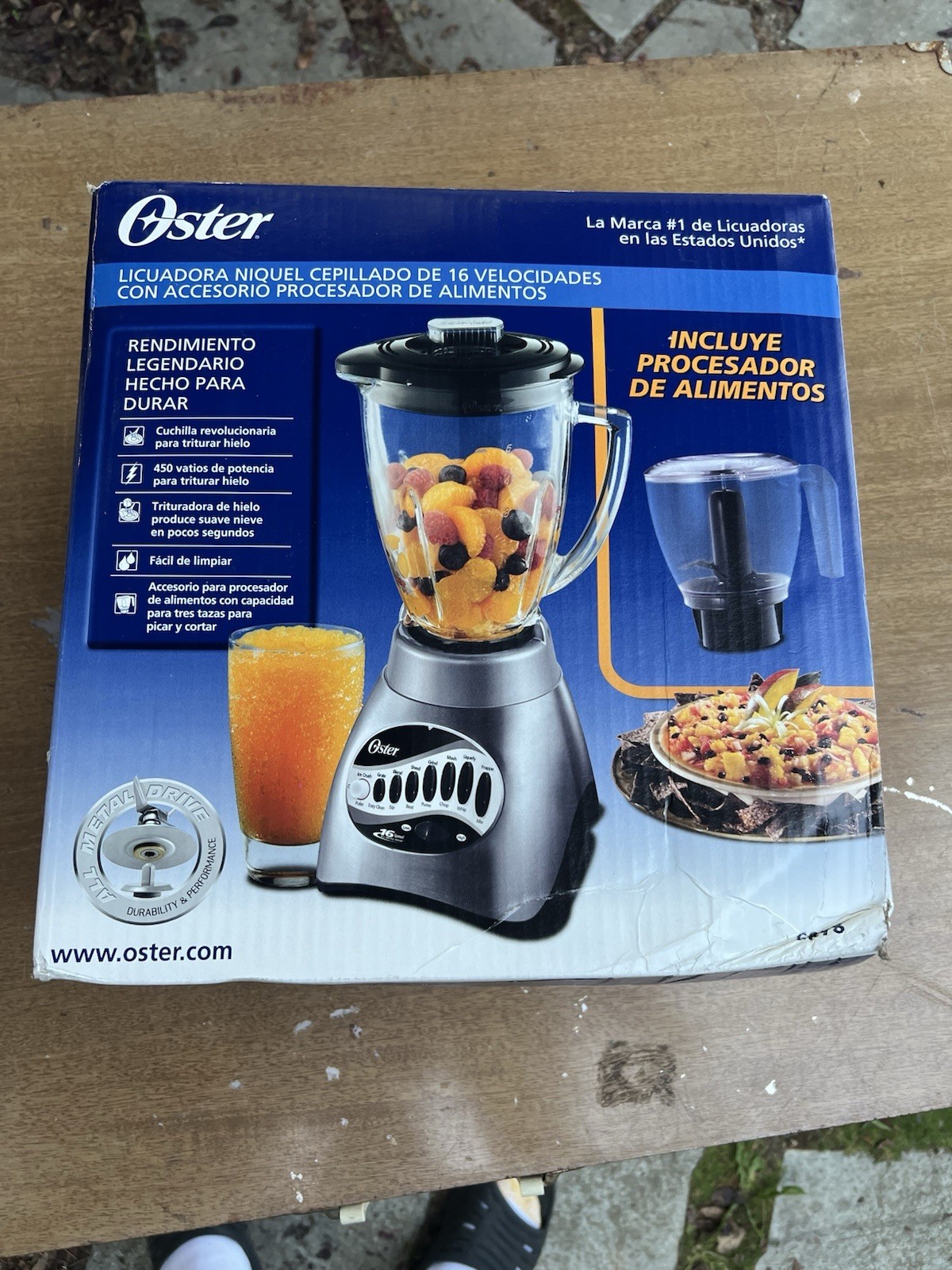 Oster Classic Series 16-Speed Blender 6 Cup with Food Chopper Processor 3 Cup