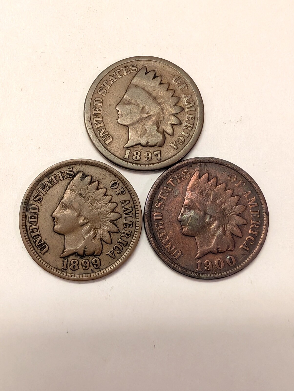 1897 - 1899 - 1900  -  3 COIN LOT - INDIAN HEAD CENTS  - 11 N