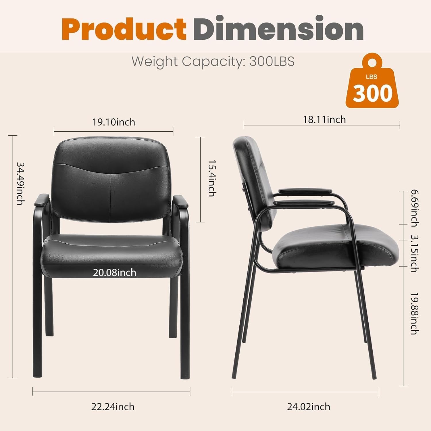 Office Reception Guest Chair No Wheels Set of 2, Leather Stationary Waiting R...