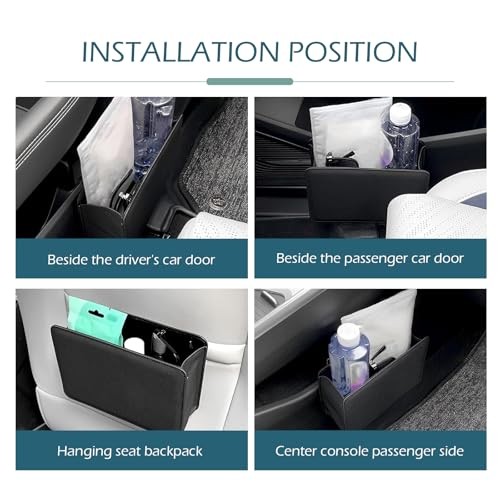 Car Trash Can, Leather Vehicle Trash Bin with 1 Roll Trash Bag, Mini Foldable