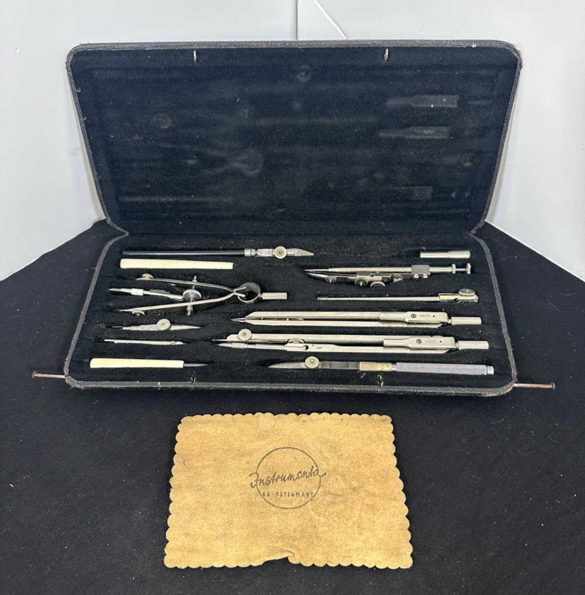 Antique Maho Draughtsman Instrument Set Technical Drawing Engineer Architect