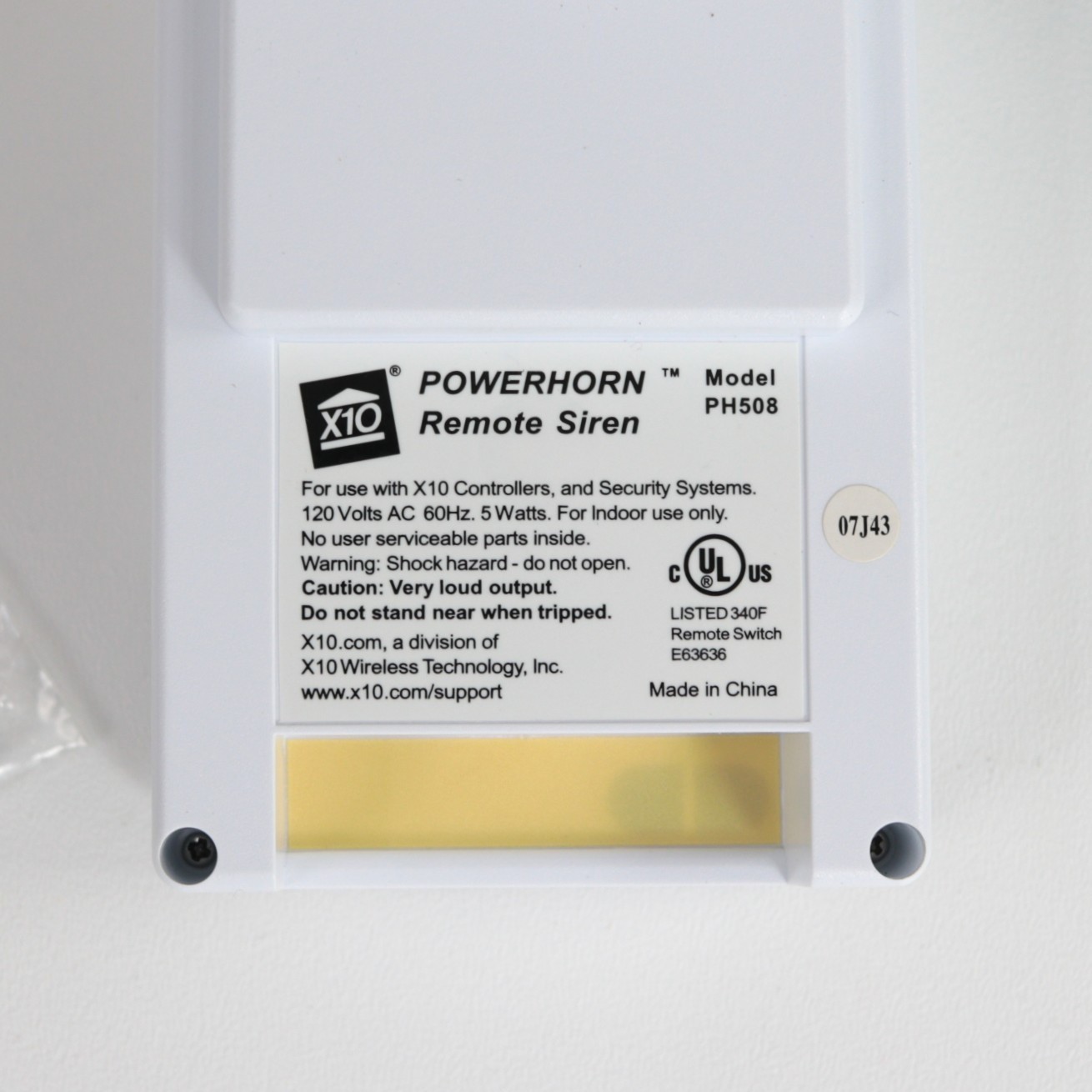 X10 PowerHorn Security Siren PH508, New Open Box
