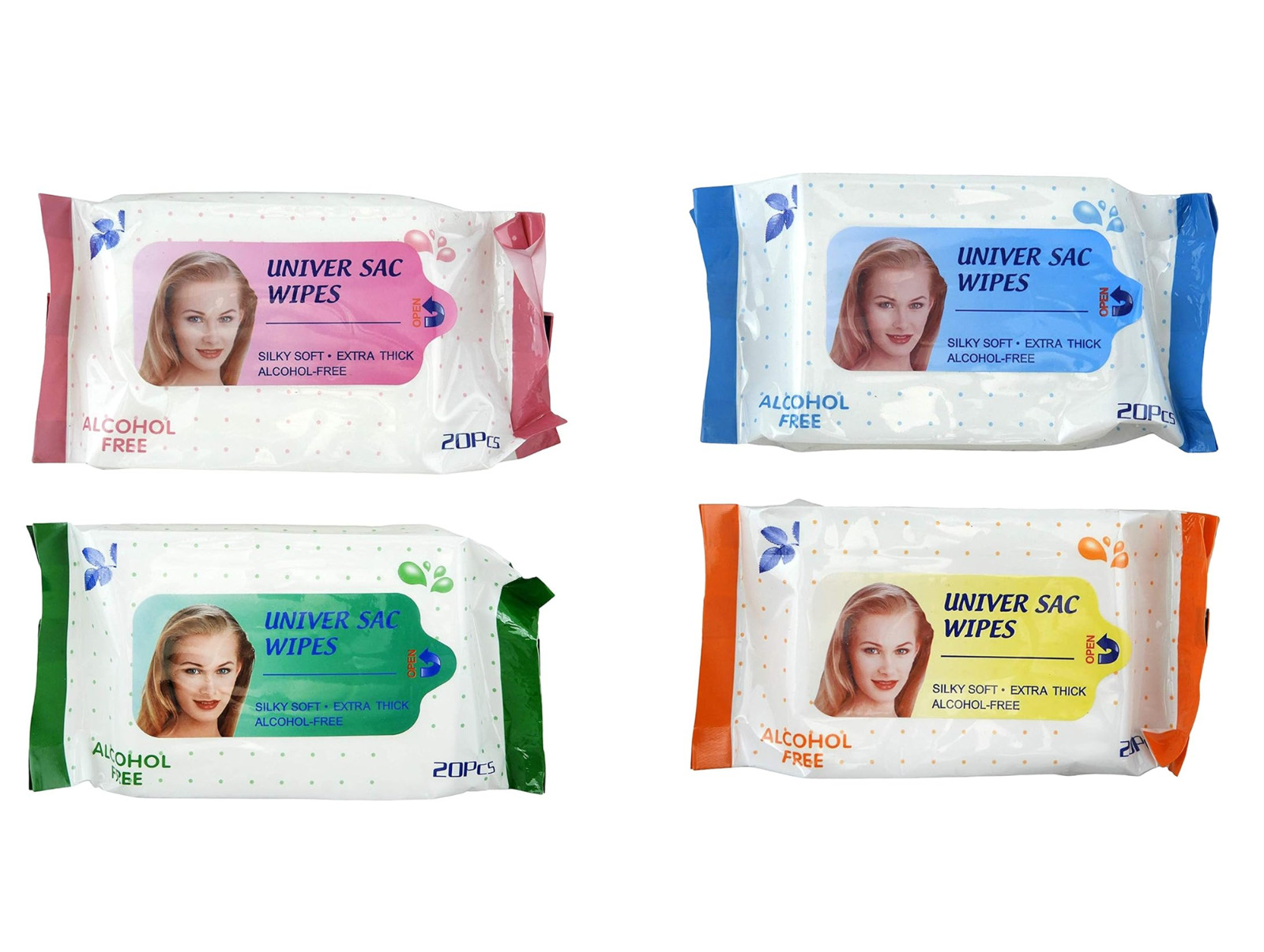 4 Pack Personal Cleansing Wipes Alcohol Free Aloe Travel Size