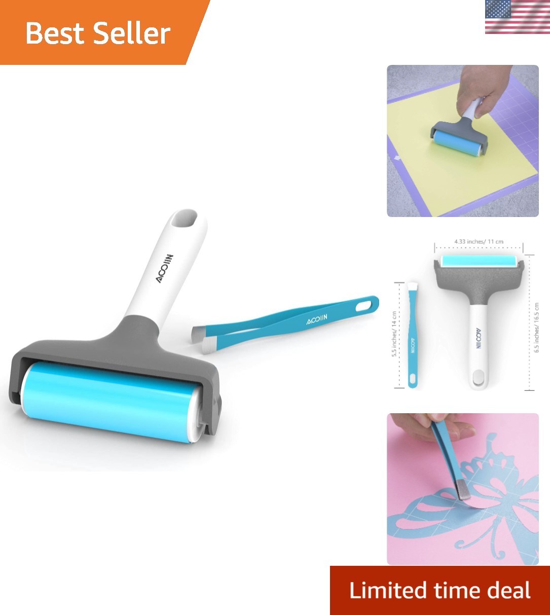 High-Quality Rubber Brayer & Tweezers Set for Precise Printmaking (Black, 6.5"L)