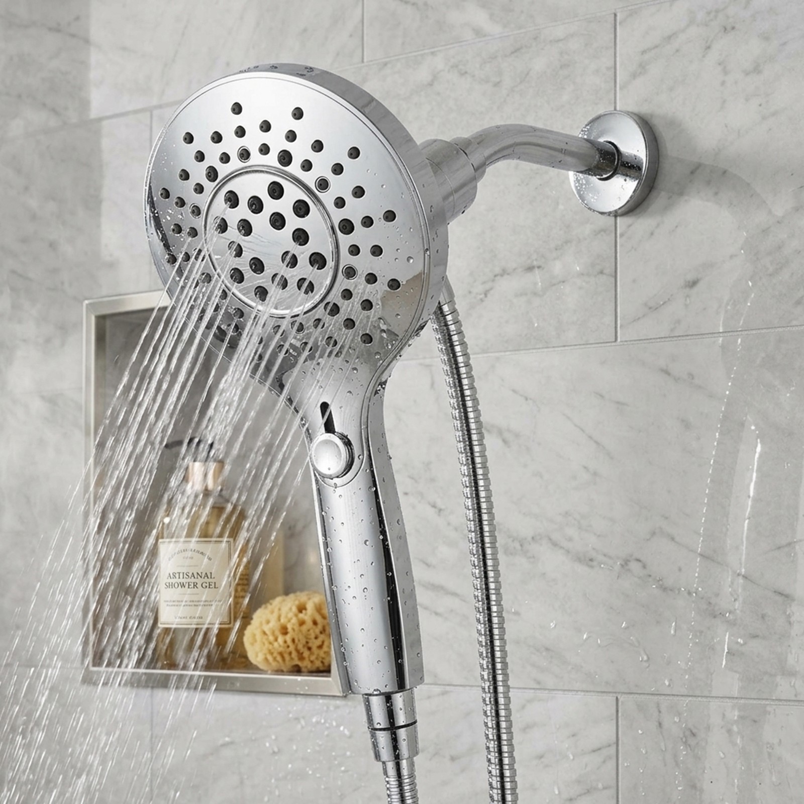 4 Spray Modes Silver One-Click Stop Shower, Multi-Function Magnetic Shower Head