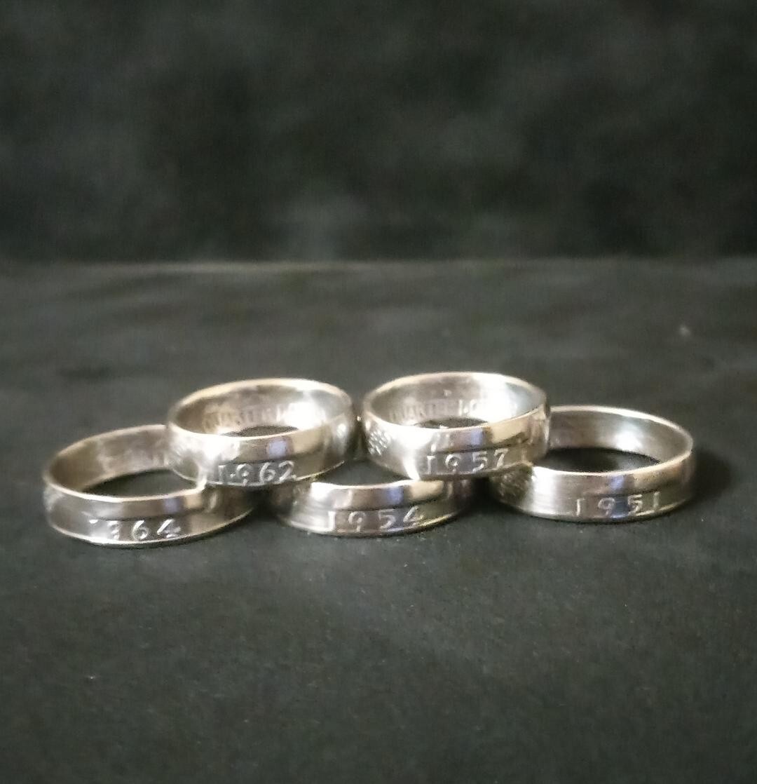 WASHINGTON QUARTER COIN RING. 1950 - 1964. 90% SILVER. CHOOSE YOUR SIZE AND YEAR