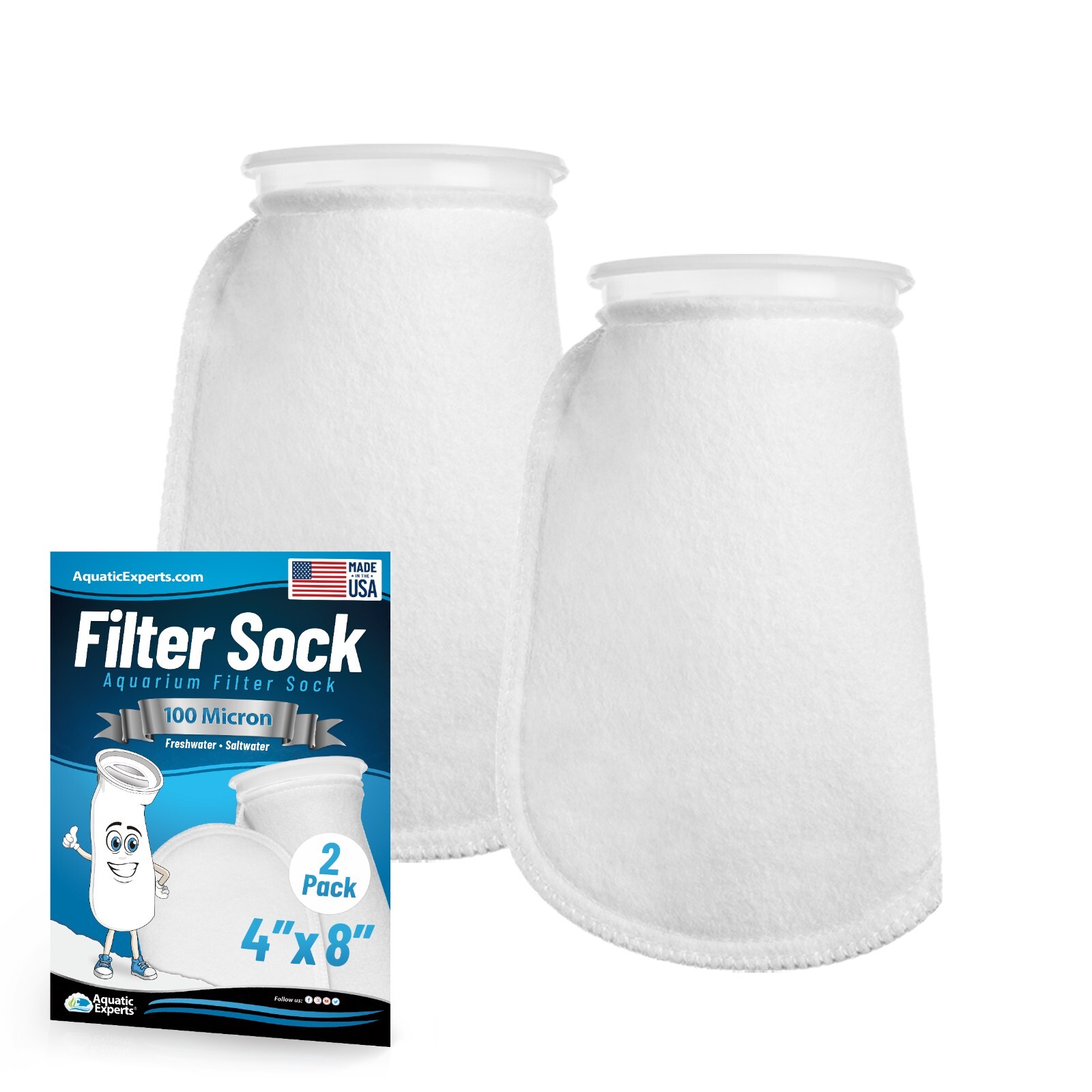 Aquatic Experts 4-Inch Ring 100 Micron Felt Filter Socks - Short for Aquariums