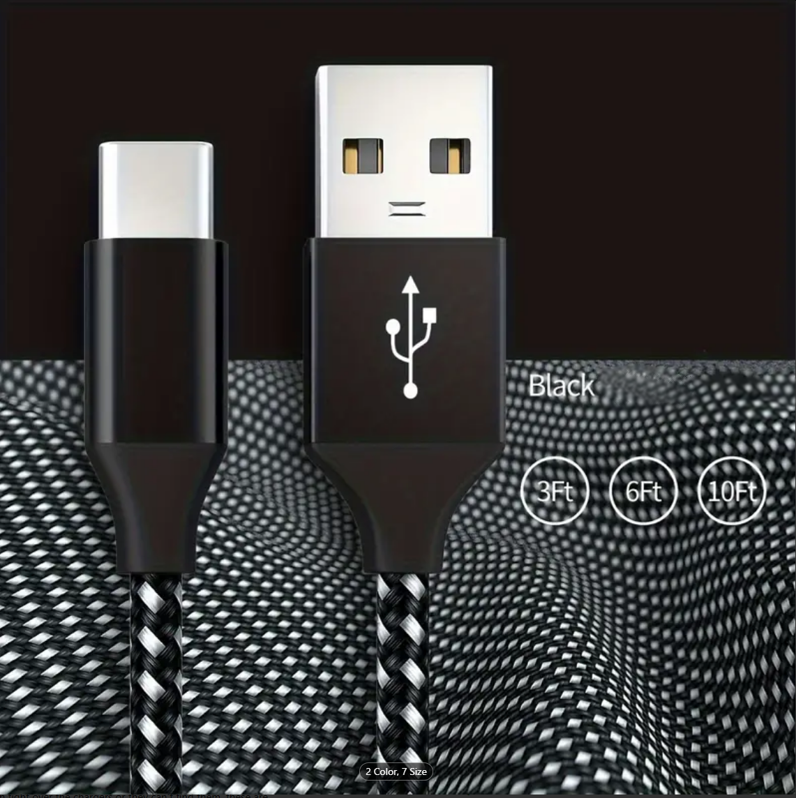 Braided USB Type-C USB-C to USB-A Fast Charge Cable Cord Charger Charging Sync