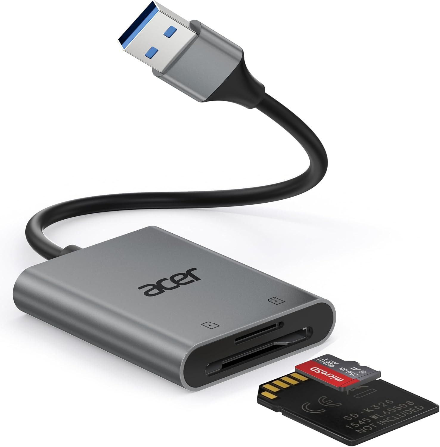 Acer SD Card Reader, USB a 3.0 to Micro Memory Card Reader Aluminum | Dual Slot