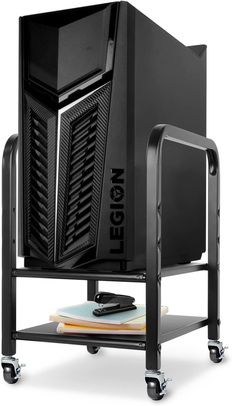 360Tronix PC Tower Stand, Black Square Tubes with Metal Casters for Home Office