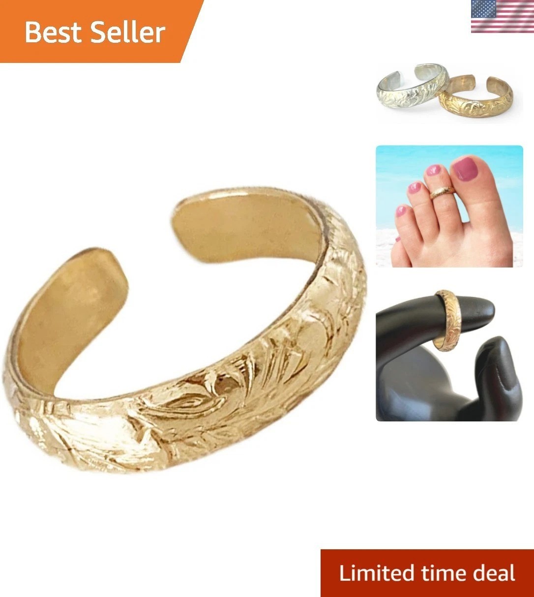Comfort Fit Adjustable Toe Ring in Gold or Silver - Perfect Summer Accessory