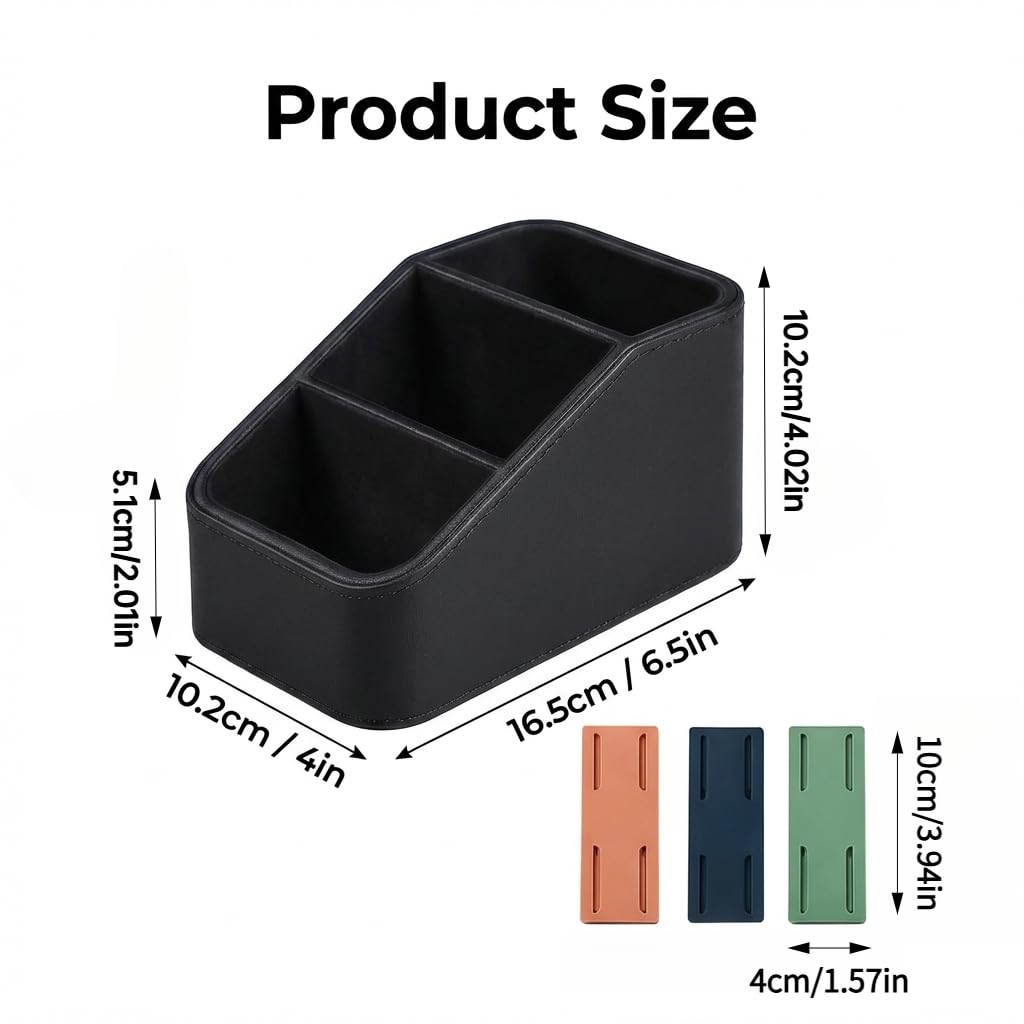 TsicTolg PU Leather Remote Control Holder for Table, 3-Compartment Black