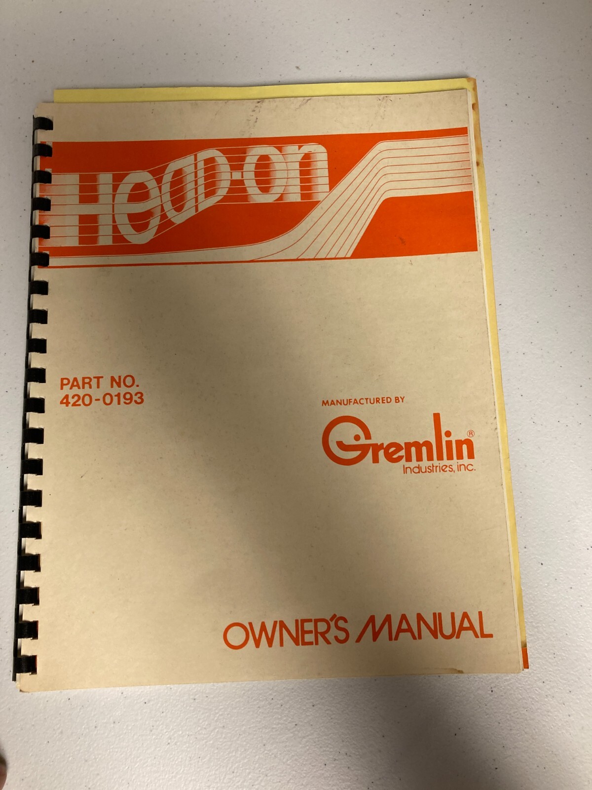 Sega Gremlin Head-On Arcade Owners Manual with Inserts 420-0193