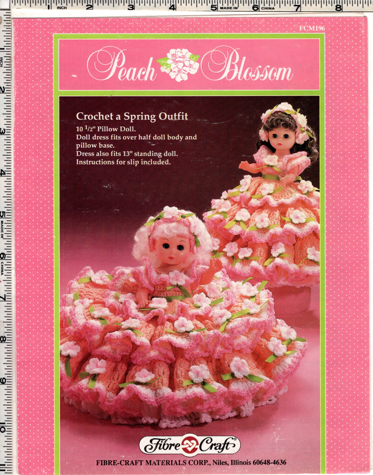 "Peach Blossom" ©1989 Fibre Craft Doll Clothing Crochet Leaflet # FCM196