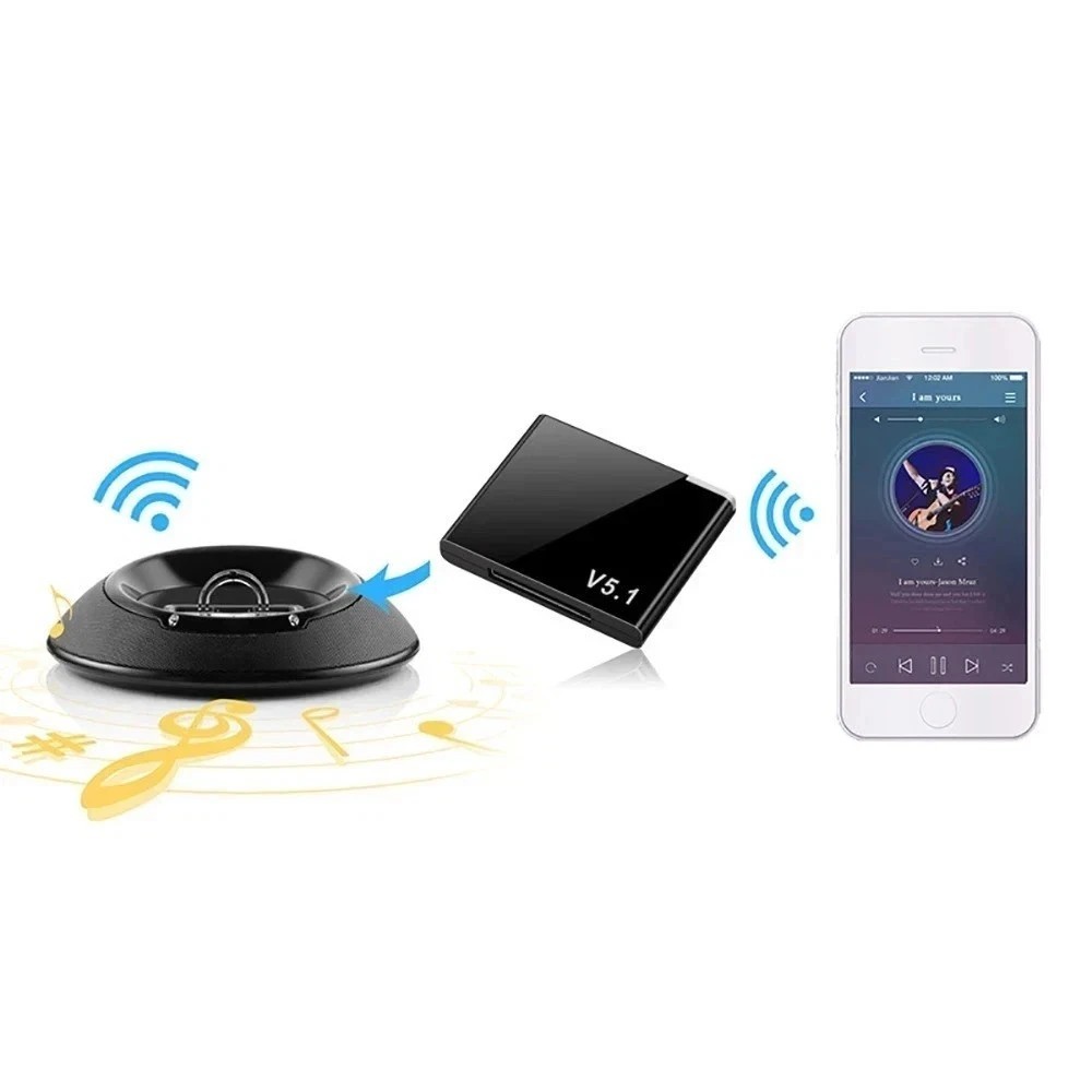 Bluetooth 5.1 Music Audio Adapter Receiver 30 Pin Dock Speaker for iPhone iPod