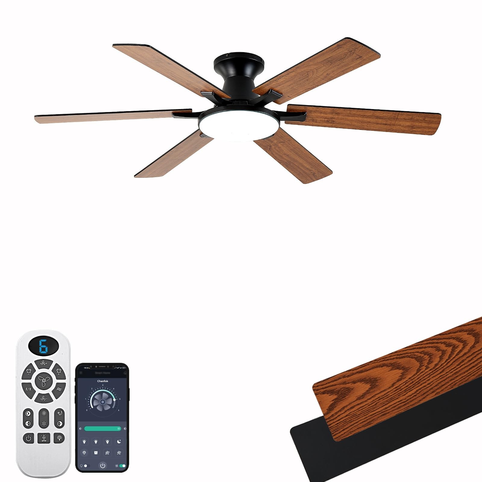 Ceiling Fans with Lights,54 Inch Low Profile Ceiling Fan with Light and Remot...