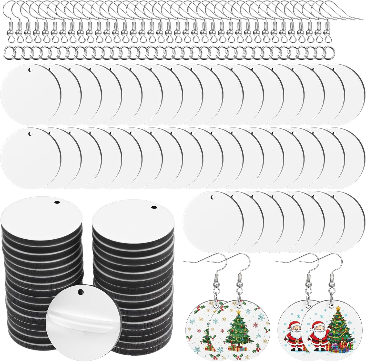 120 Pcs Sublimation Earring Blanks with Earring Hooks Jump Rings, round Bulk Dou