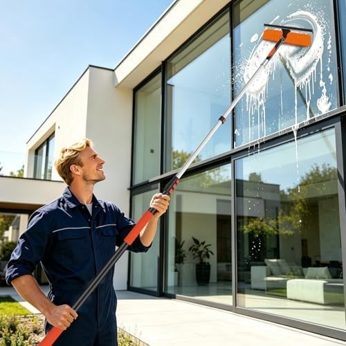 26FT Telescoping Window Cleaning Kit with 14" Squeegee - 2-in-1 Professional