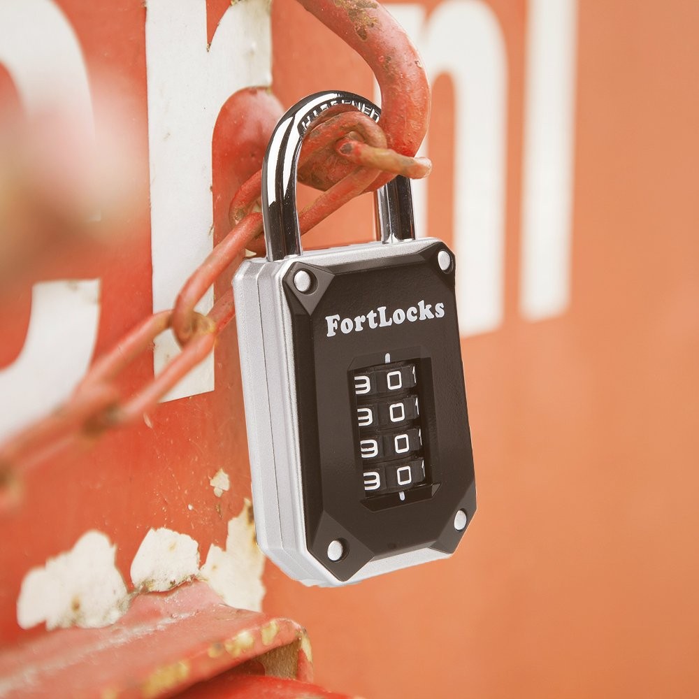FortLocks 2 Pack Combination Lock, 4 Digit, Waterproof, Resettable, Silver