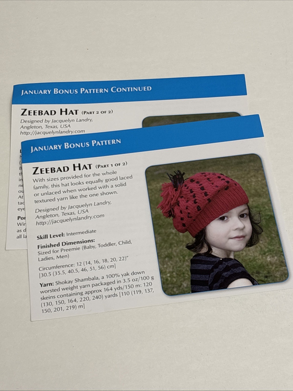 Zeebad Hat Child Size Knitting Pattern Cards Pages
