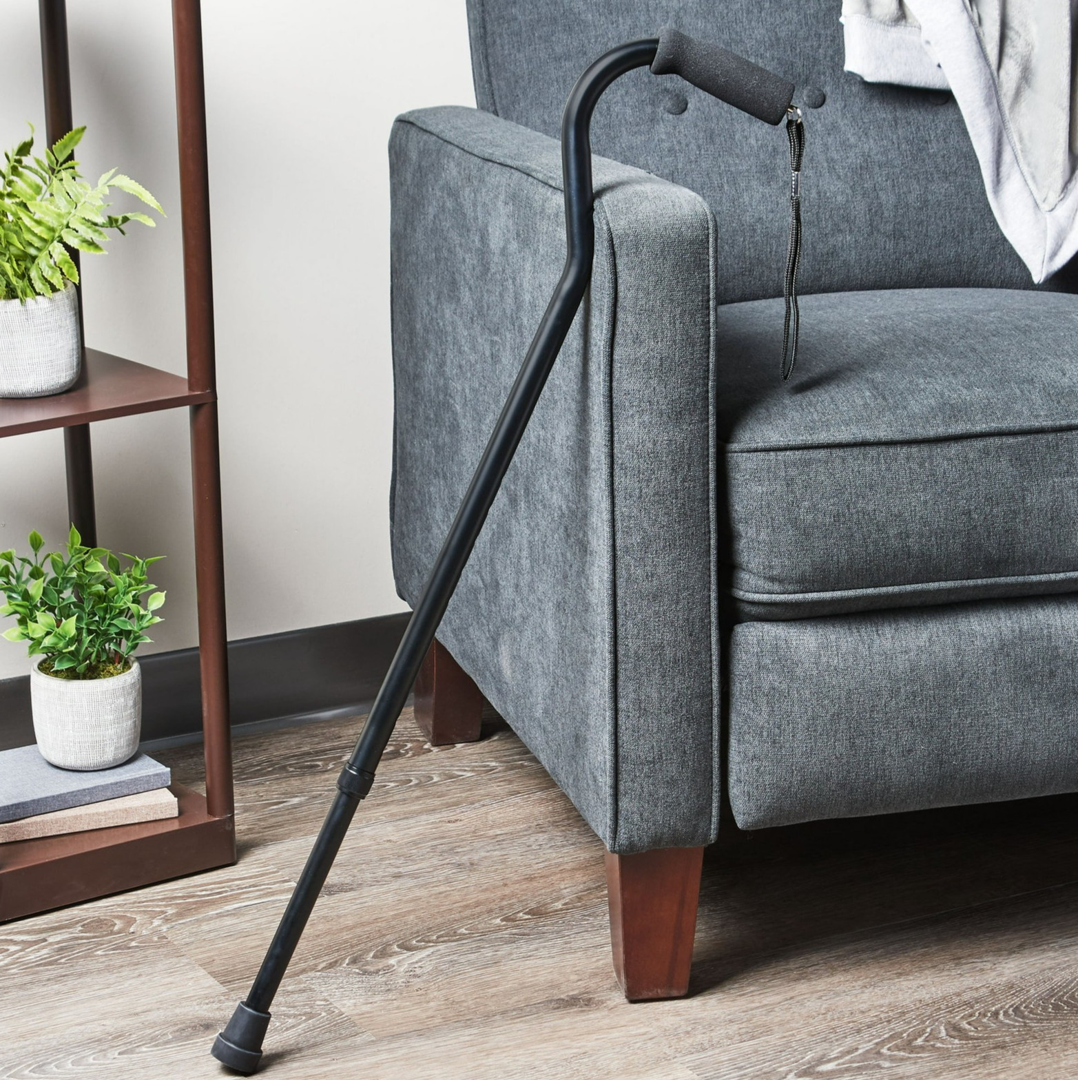 Equate Adjustable Aluminum Offset Handle Cane Foam Grip Walking Cane Black