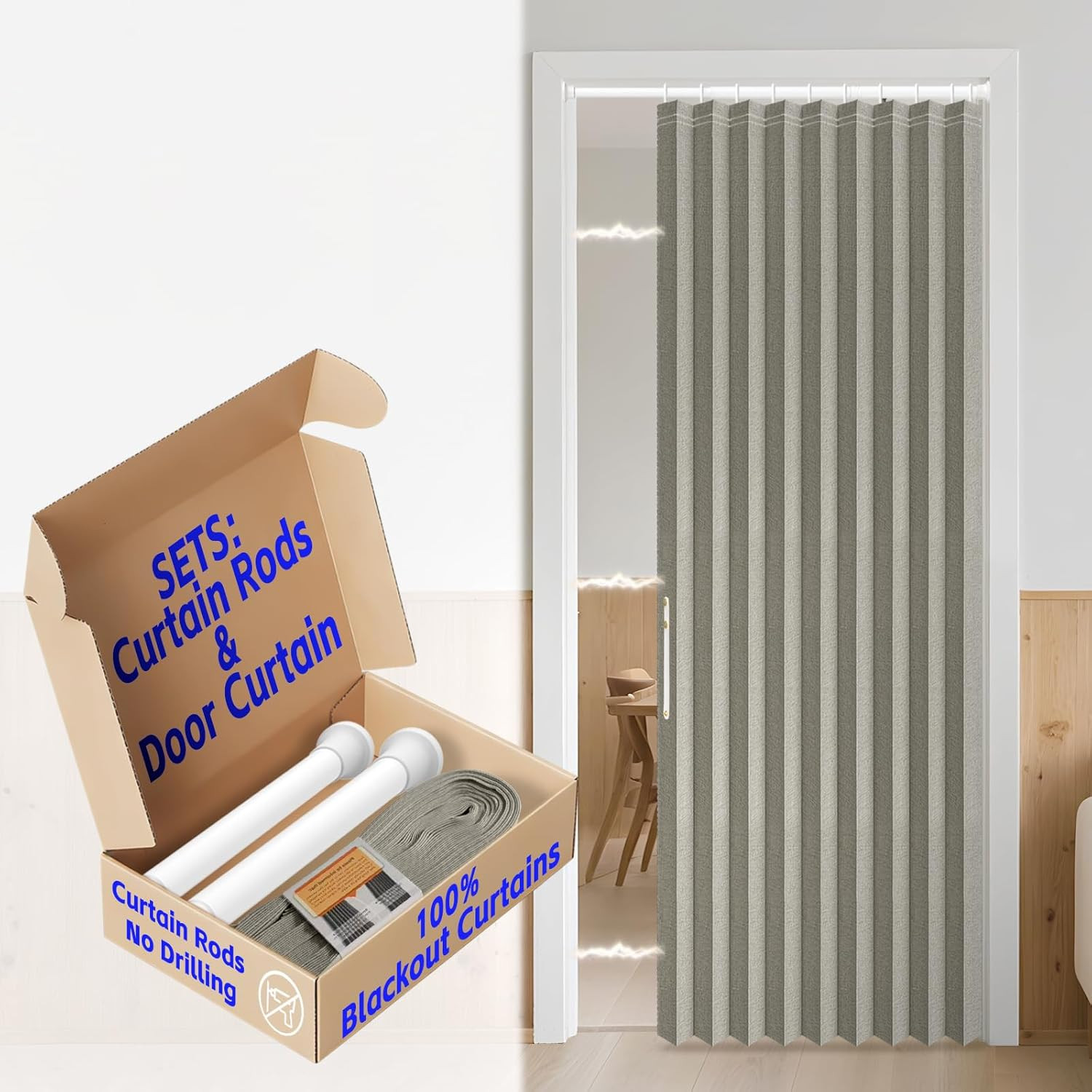Blackout Accordion Folding Door for Bedroom Living Room, Grey, 44"W x 78"L