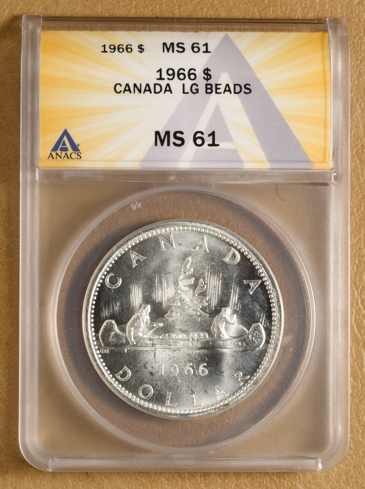 1966 Canada Silver Dollar with Large Beads ANACS MS61
