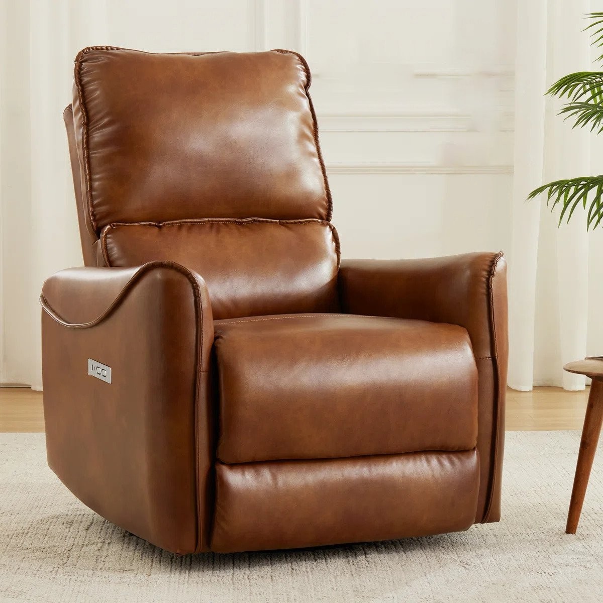 Power Recliner PU Leather 270° Swivel Rocker Chair w/ USB Charging Port 32"