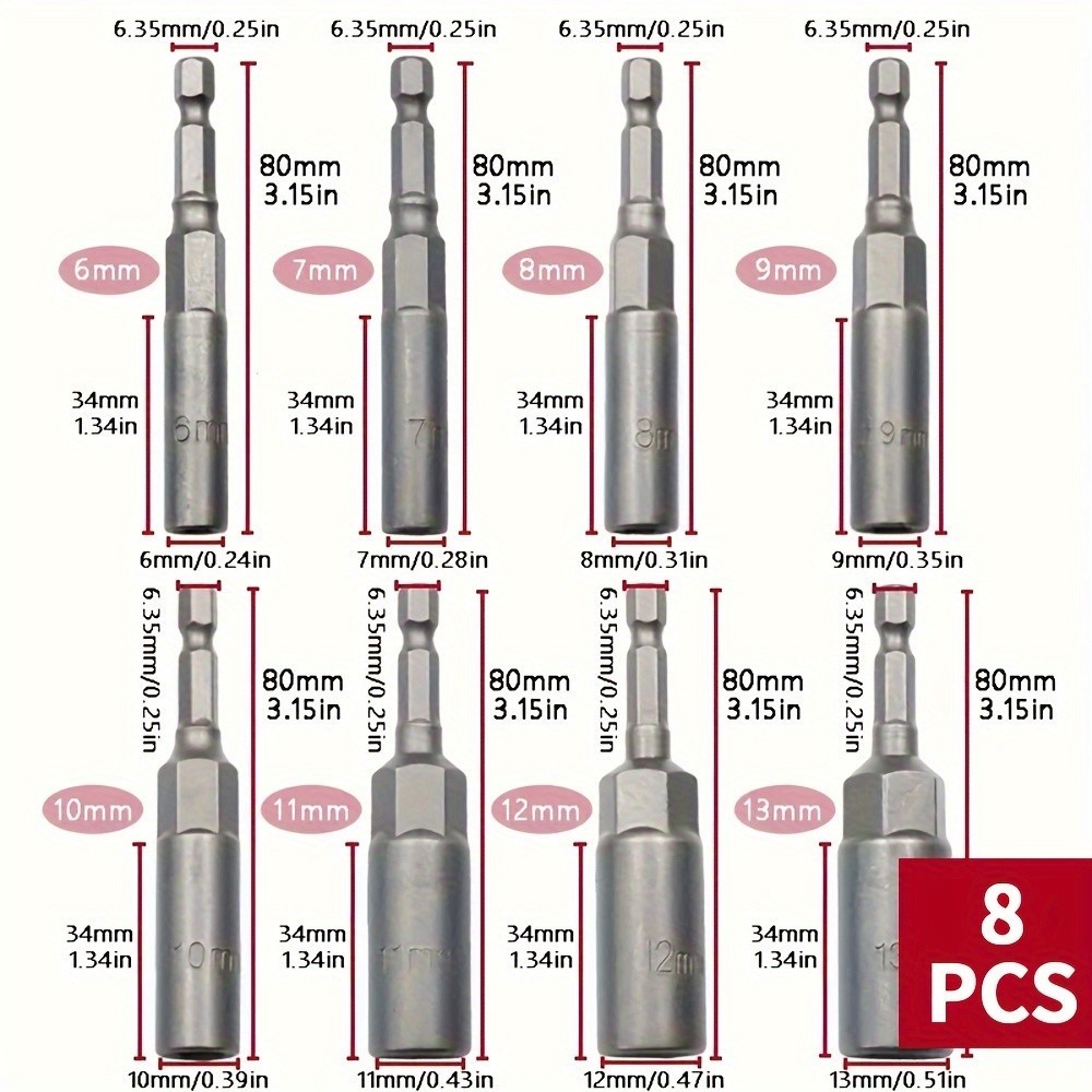 Hex Socket Drill Bit Set - 1/4'' Hex Drive for Bolts & Nuts, Multiple Sizes