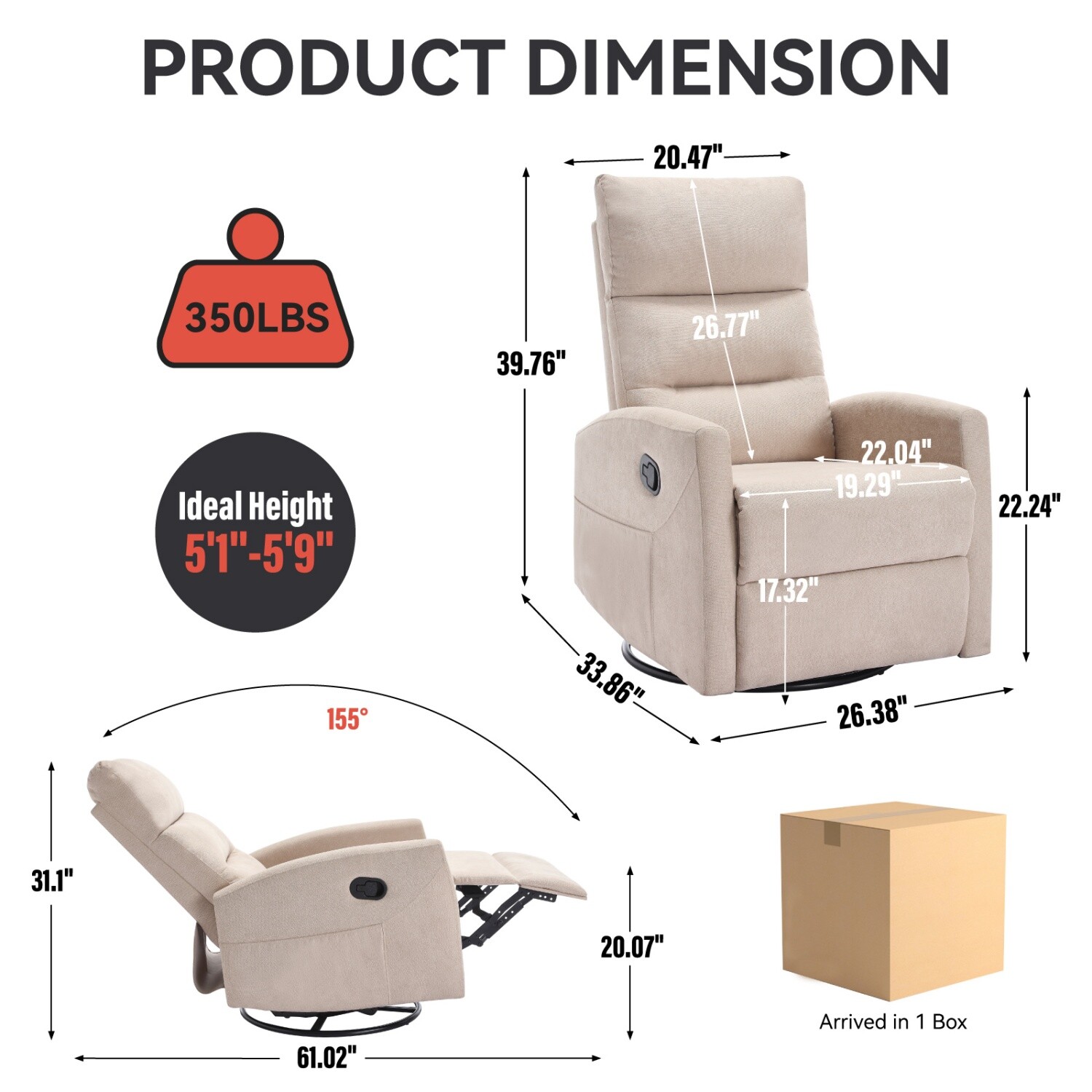 360° Swivel Recliner Chairs Modern Single Reclining Sofa Chairs for Living Room