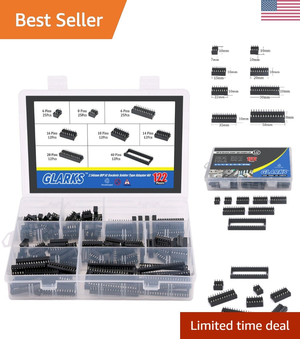 122Pcs 2.54mm Pitch 6 8 14 16 18 24 28 40 Pin DIP IC Sockets Solder Type Adap...